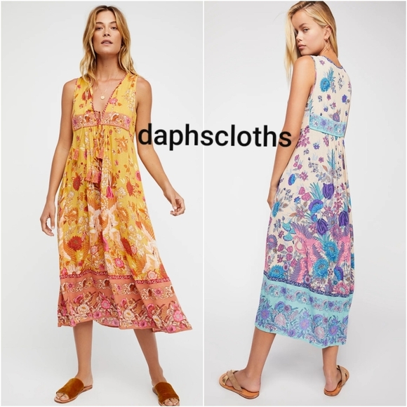 Very Rare Spell Free People Siren Song Boho Midi Pink Dress Flamingo S Unicorn - Picture 7 of 16